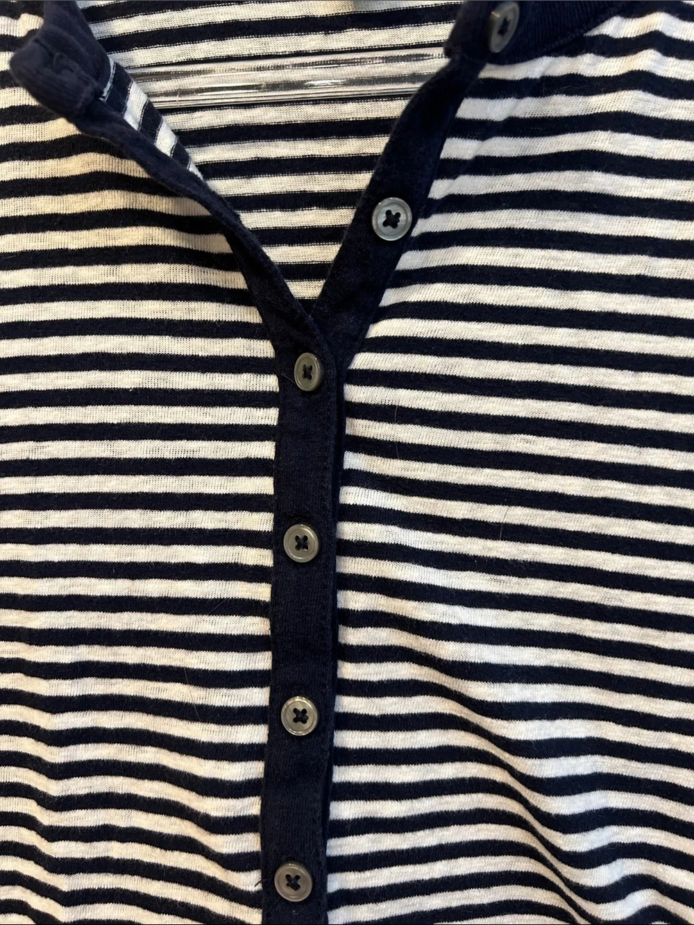 J. Crew Cotton Navy and White Striped Henley Top Small